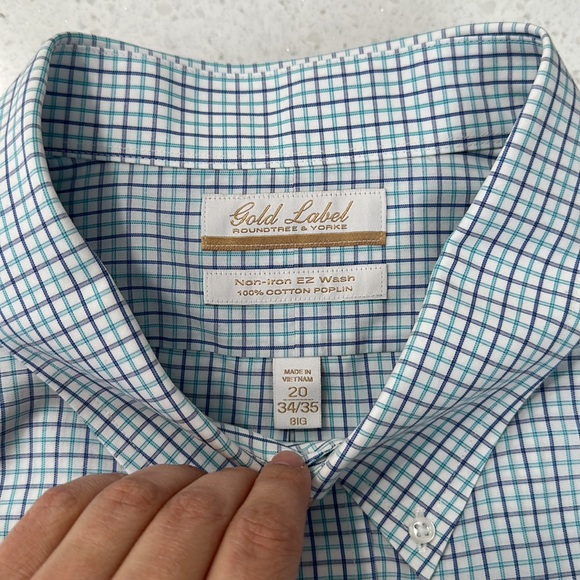 Gold Label Roundtree & Yorke Blue Stripe Dress Shirt Big & Tall Neck 20 … - Picture 4 of 9